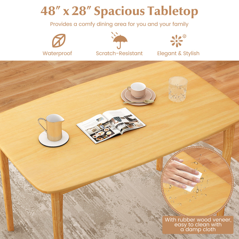 Spacious 48" solid wood dining table with rubber wood legs, waterproof surface, and elegant natural finish for family.