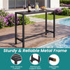 Outdoor bar table with a waterproof top, sturdy metal frame, and adjustable feet for patio or poolside use.