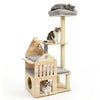Multi-level solid wood cat tree with padded top perch, cat condo, and sisal scratching posts for indoor cats.