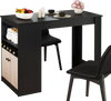 Black 48-inch bar table with storage cabinet, wine rack, and adjustable shelf, perfect for home or café use.