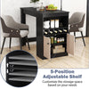 48-inch black bar table featuring a storage cabinet, wine rack, and adjustable shelf for versatile organization.