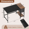 Dimension chart of 48-inch black computer desk with two fabric drawers, showcasing size and weight capacity for optimal.