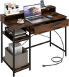 48-inch rustic brown computer desk with monitor stand, drawer, and shelves for ergonomic workspace organization.