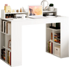 White computer desk with open dual 3-tier bookshelves, perfect for organizing books and enhancing home office decor.