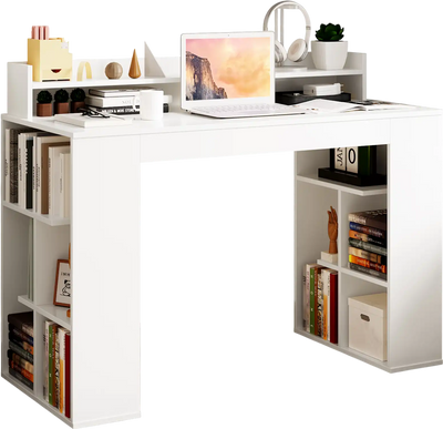 Costway Computer Desk w/ Dual 3-Tier Bookshelf & Monitor Shelf White 93418627 New