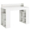 Computer desk in white with dual 3-tier bookshelves and monitor shelf, ideal for ergonomic workspace and home decor.