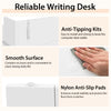 Computer desk in white with dual 3-tier bookshelves and monitor shelf, designed for stability and ergonomic use.