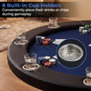Close-up of the 48-inch foldable poker table showing 8 built-in cup holders for convenient drink placement during.