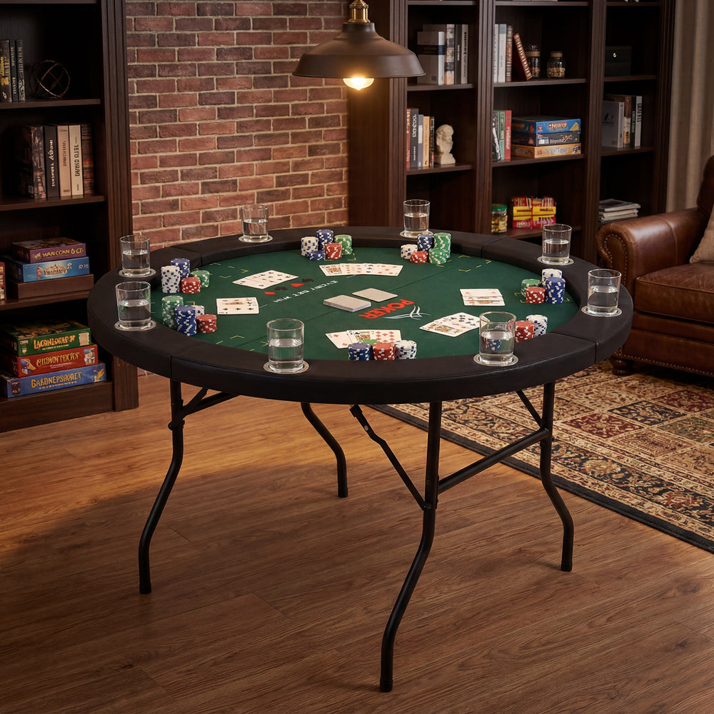 48 Inch Foldable Poker Table with 8 Cup Holders and Padded Edges-Green - Gallery View 1 of 10
