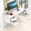 Top view of a 48-inch white home office computer desk showcasing four drawers and a spacious surface for efficient.