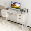 Side view of a 48-inch white home office computer desk with smooth drawer slides and a modern design, perfect for any.