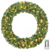 48-inch pre-lit artificial Christmas wreath featuring 150 warm white LED lights, 6 pine cones, and remote control for easy use.