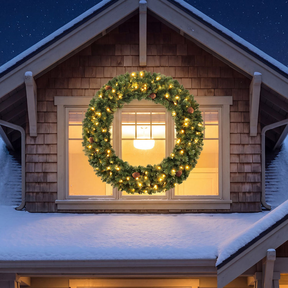 48 Inch Large Pre-Lit Artificial Christmas Wreath-2 Pieces - Gallery View 1 of 10