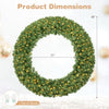 Large 48-inch pre-lit Christmas wreath with 200 warm white LED lights, featuring a realistic spruce design for festive decor.
