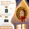 48-inch pre-lit Christmas wreath featuring 200 warm white LED lights, ideal for festive wall or window decoration.
