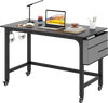 Mobile computer workstation with a 48" black tabletop, heavy-duty metal legs, and 4 smooth casters for easy mobility.