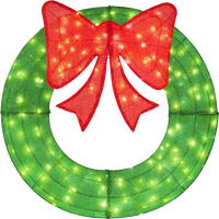 48-inch pre-lit Christmas mesh wreath with red bow and 200 LED lights, perfect for indoor and outdoor holiday decor.