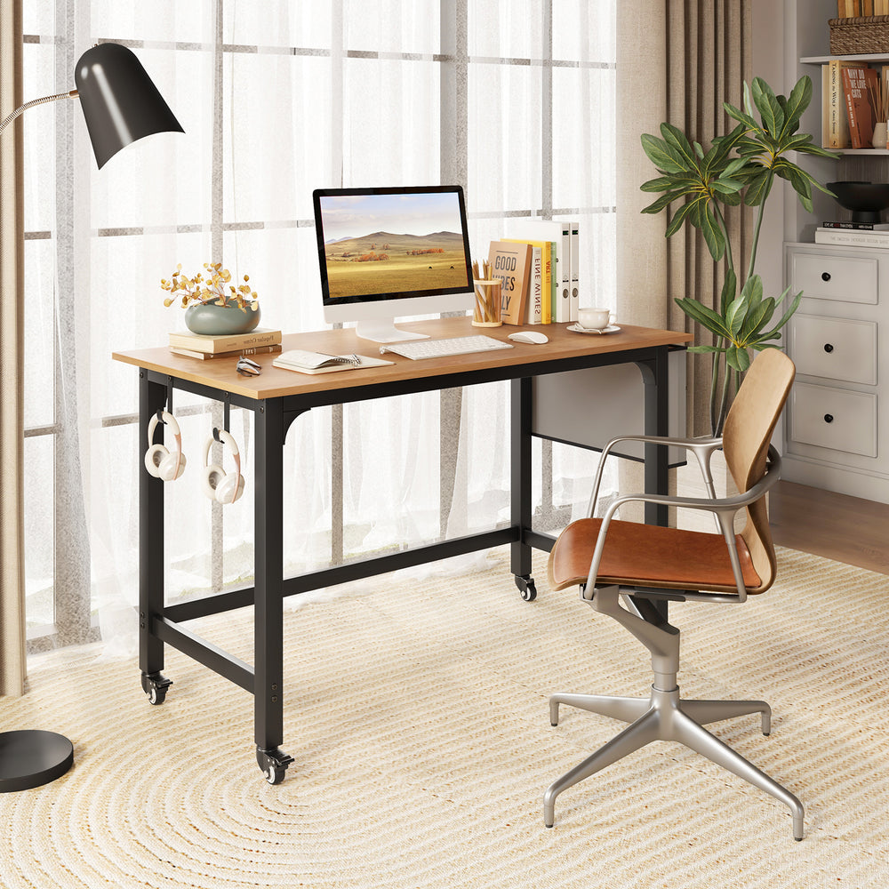 48 Inch Rolling Computer Desk with Heavy-duty Metal Frame for Home and Office-Natural - Gallery View 1 of 11