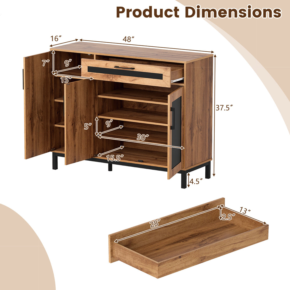 48-inch sideboard buffet cabinet with drawer, metal legs, and spacious storage for kitchen or living room use.