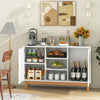 48-inch sideboard buffet cabinet with bamboo woven doors, featuring open storage and solid wood legs for kitchen or.