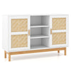 48-inch sideboard buffet cabinet with bamboo woven doors, white finish, ideal for living room or dining room storage.