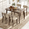 48-inch wooden dining table with rubber wood legs, set for four, ideal for dining or studying in small spaces.