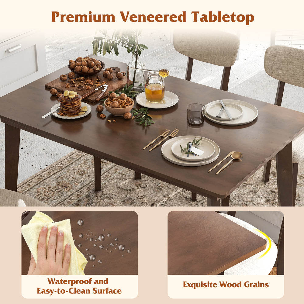 Brown 48-inch wooden dining table with rubber wood legs, featuring a waterproof surface, ideal for dining or studying.
