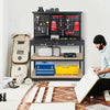 Workbench with pegboard and drawers, featuring a large tabletop and sturdy metal frame for organized tool storage.