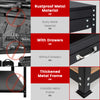 48-inch black workbench with pegboard, two drawers, and thickened metal frame for stable tool organization.