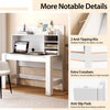 48-inch white writing computer desk featuring anti-tipping kits, cable management hole, and multi-layered shelf for.