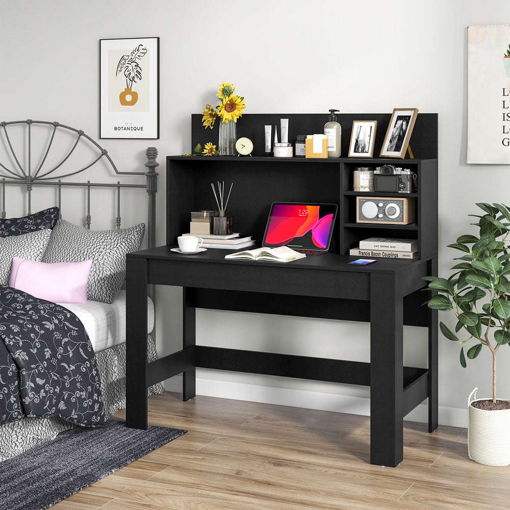 48 Inch Writing Computer Desk with Anti-Tipping Kits and Cable Management Hole-Black - Gallery View 1 of 10