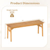 Dimensions of the 48-inch acacia wood bench, featuring a breathable slat seat and stable triangular structure.
