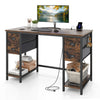 48-inch brown computer desk with power outlet, four fabric drawers, and a spacious tabletop for organized workspace.