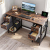 48-inch brown computer desk features a spacious tabletop, 4 fabric drawers, and a built-in power outlet for home office use.