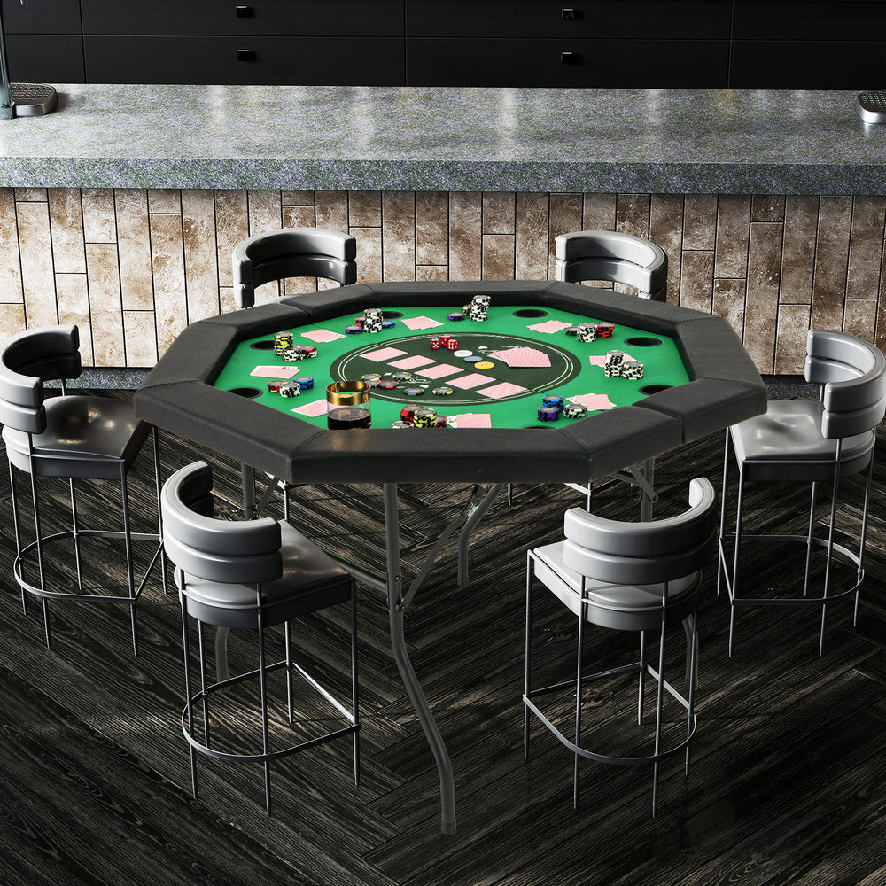 48 Inches Foldable Poker Table with Padded Rails and Cup Holders-Green - Gallery View 1 of 10