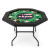 Foldable 48-inch poker table with padded rails and cup holders, suitable for 6-8 players, ideal for card games.