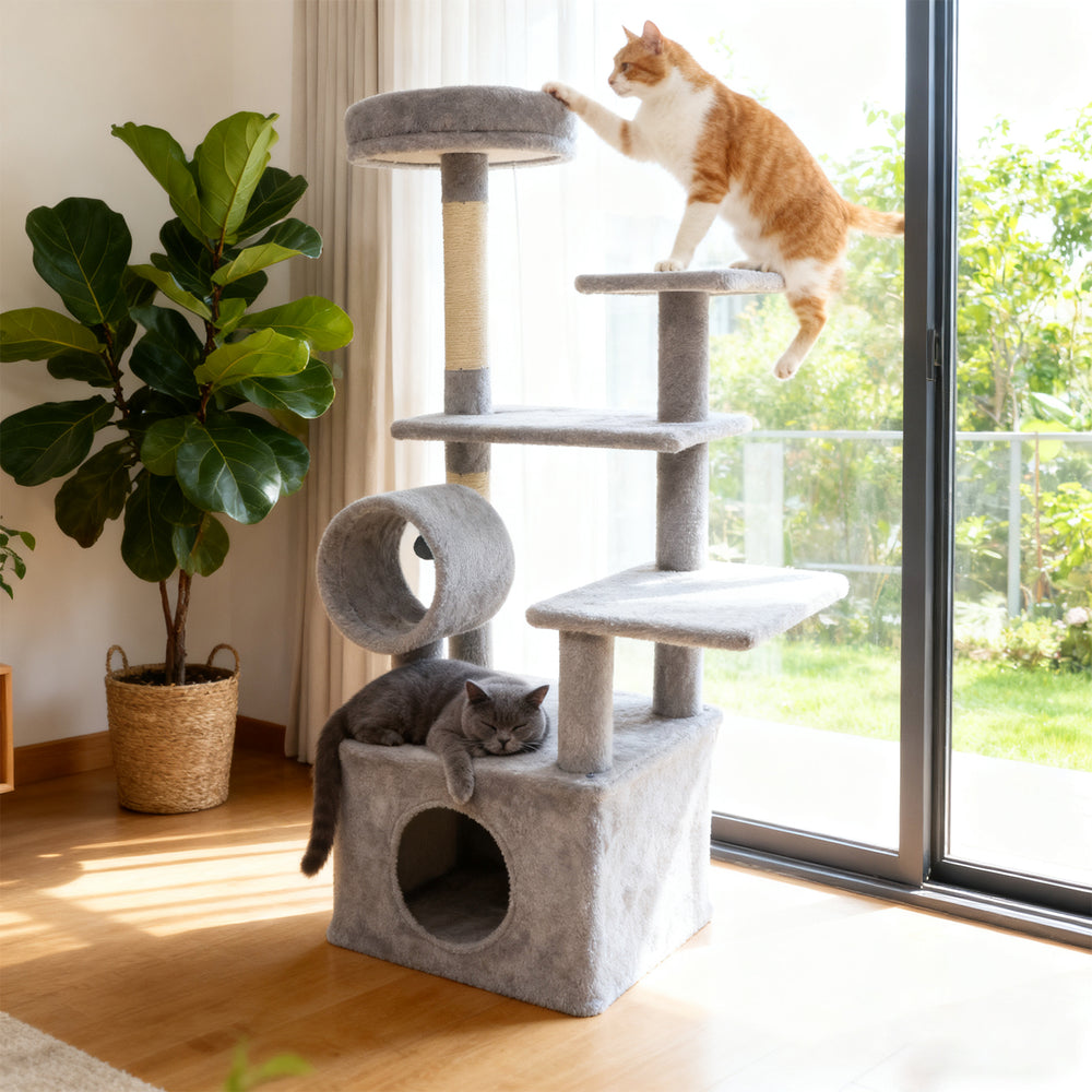 48 Inches Tall Cat Tree Multi-Level Kitten Tower with Large Condo Padded Top Perch-Light Gray - Gallery View 1 of 10