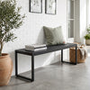 Black 48" outdoor bench with wood-plastic composite slatted seat and metal frame, perfect for gardens and patios.