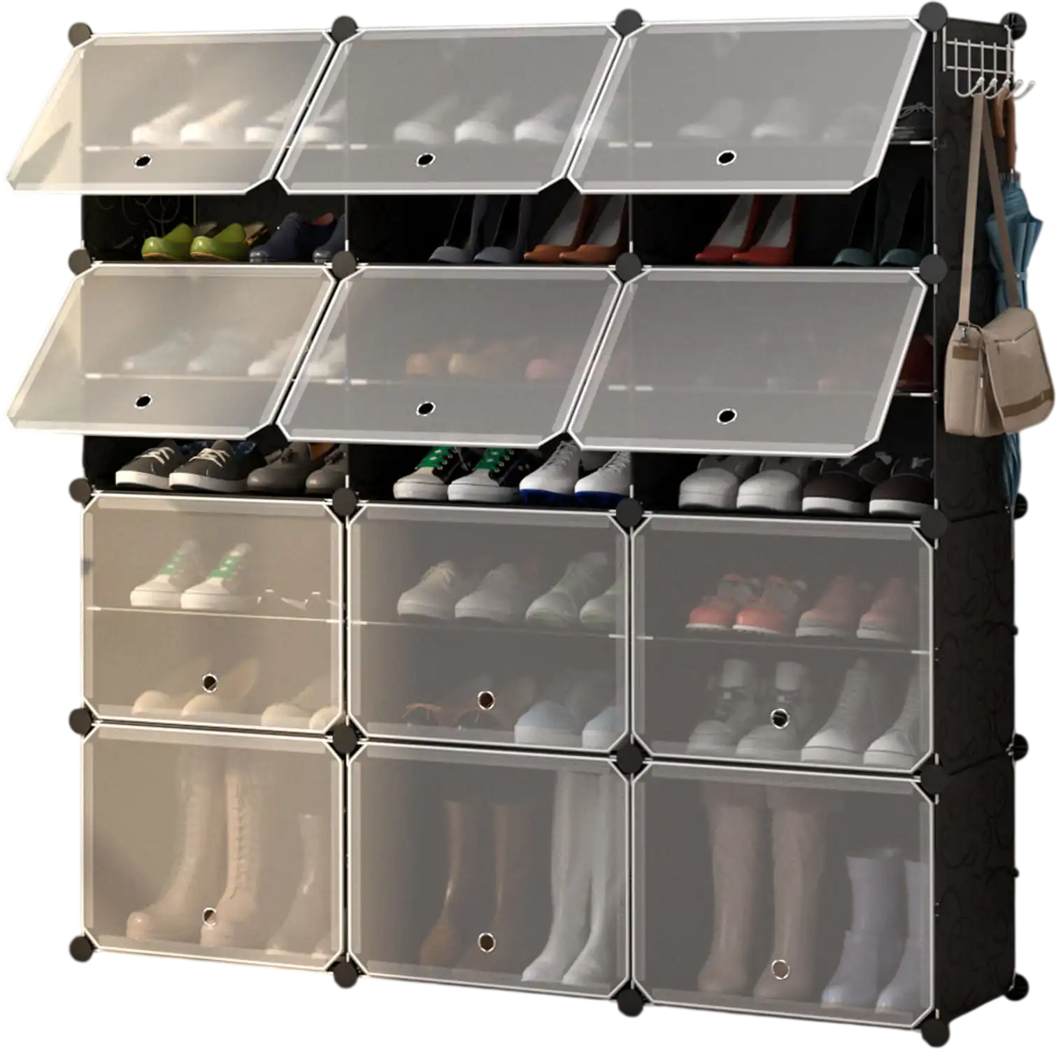 Costway 12-Cube Portable Shoe Cabinet Rack 48 Pairs Black 64597132 New