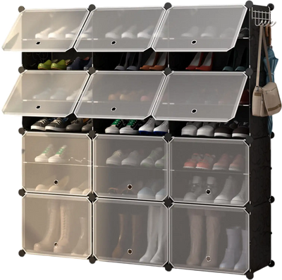 Costway 12-Cube Portable Shoe Cabinet Rack 48 Pairs Black 64597132 New