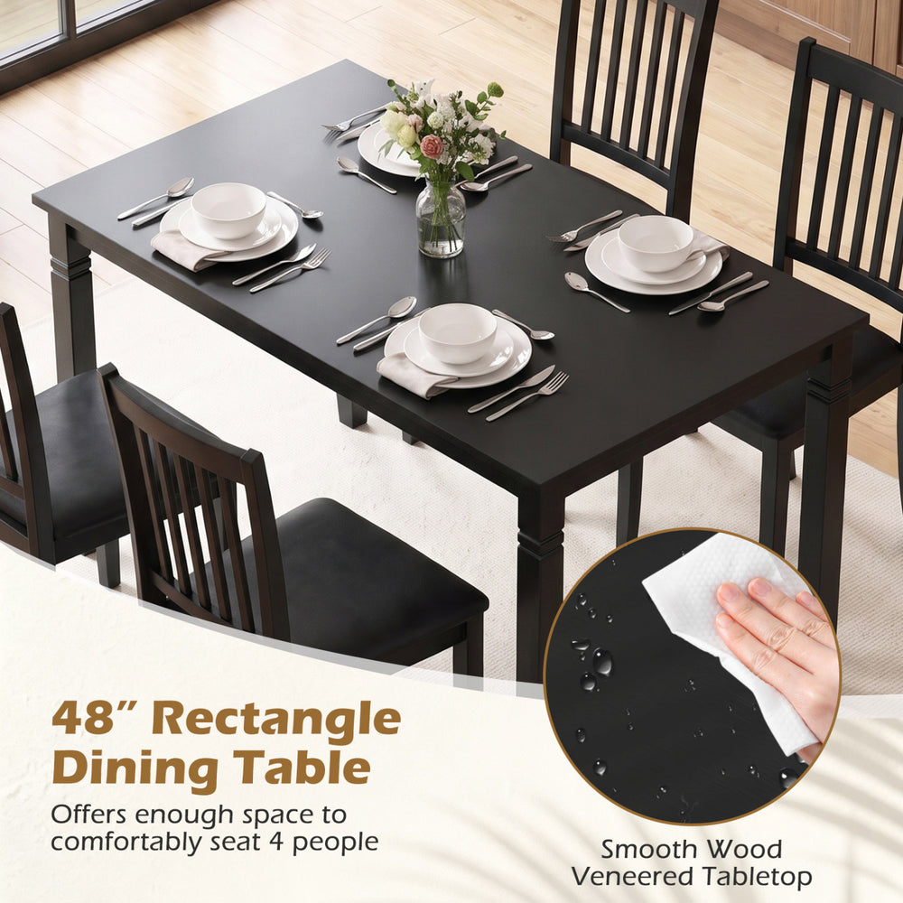 48" rectangular dining table with solid rubber wood legs, comfortably seating 4 people, features a smooth wipe-clean tabletop.