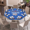 Octagonal 48-inch foldable poker table with blue felt, cup holders, and chip trays, perfect for 8 players.