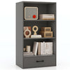Gray 48-inch tall wood bookcase with four tiers and a storage drawer, ideal for bedroom or living room organization.