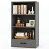 Gray 48-inch tall 4-tier wood bookcase with drawer, featuring open shelves and decorative items for stylish storage.