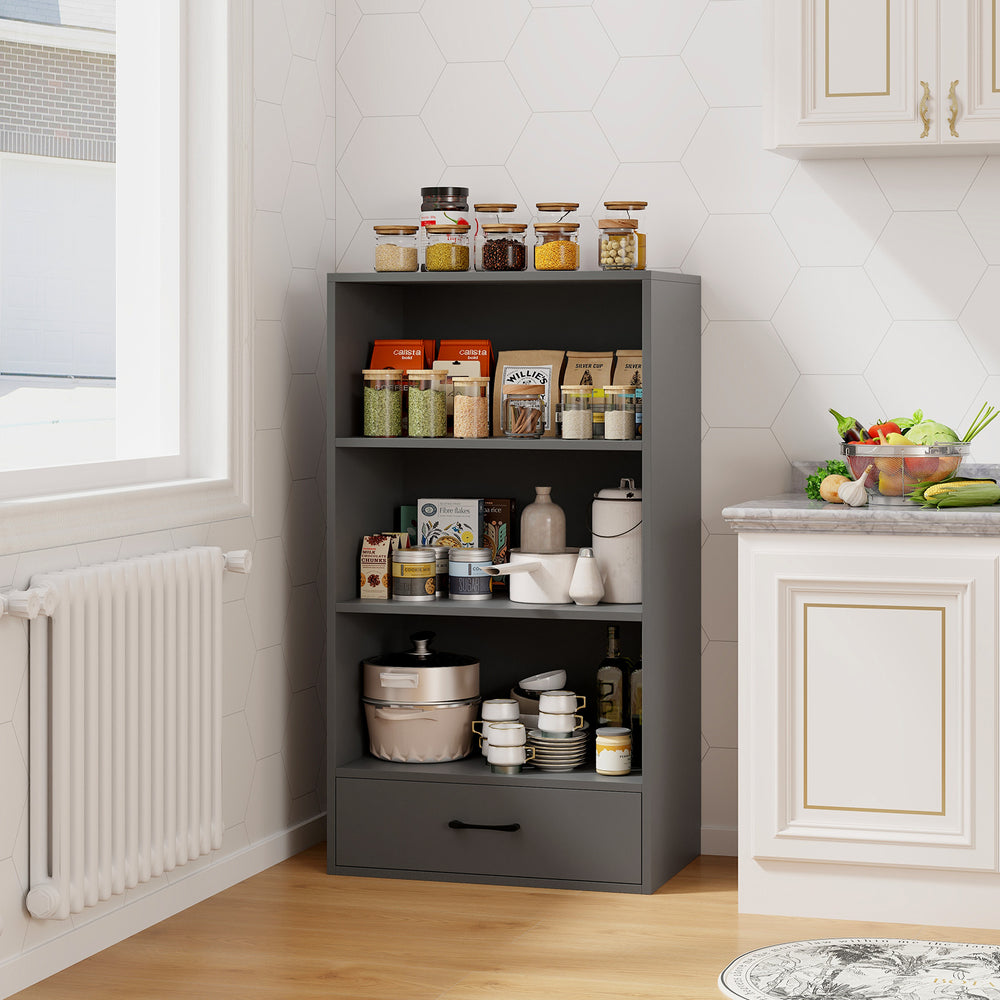 48 Inch Tall 4 Tiers Wood Bookcase with Drawer-Gray - Gallery View 1 of 10