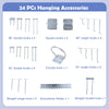 Hanging accessories set including 23 hooks and a screwdriver holder for versatile storage solutions on pegboards.