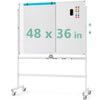 Rolling double-sided whiteboard, 48 x 36 inches, with adjustable height and magnetic surface for teaching and.