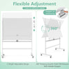 Rolling double-sided whiteboard, 48"x36", adjustable height 63"-74", with magnetic surface and lockable wheels for easy.