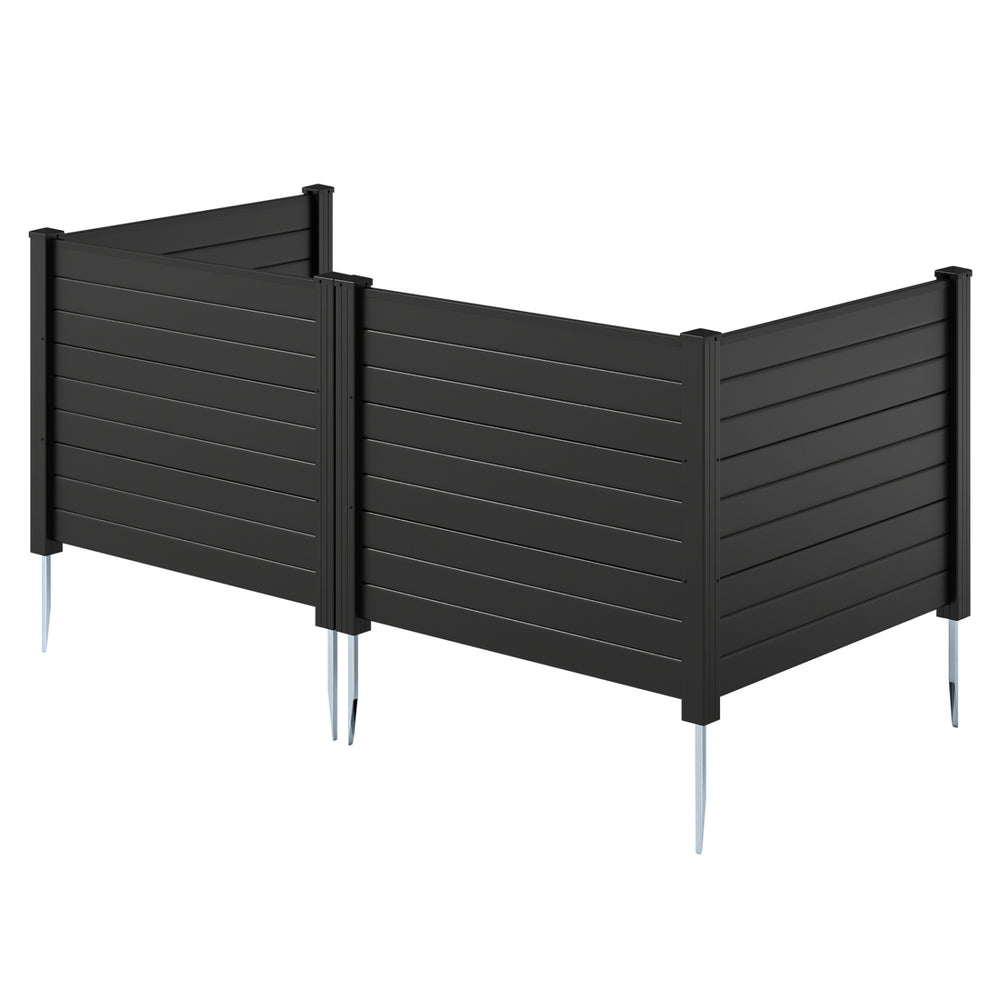 Black 48 x 38 inch air conditioner fence with three panels and metal ground stakes for versatile outdoor use.
