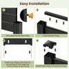 Installation steps for a 48 x 38 inch black air conditioner fence with metal ground stakes for easy setup in outdoor.